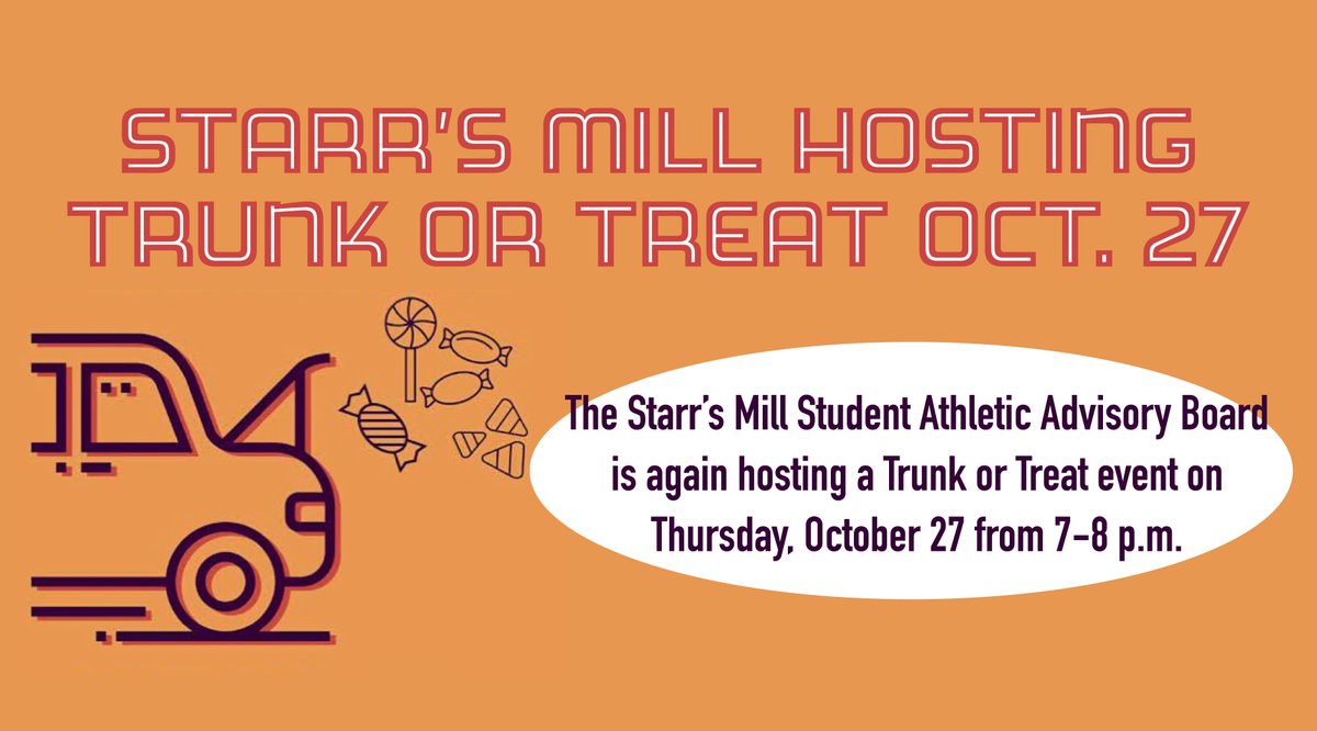 On Thursday, October 27, the Starr’s Mill Student Athletic Advisory Board is again hosting a Trunk or Treat.  bit.ly/3yCloCP