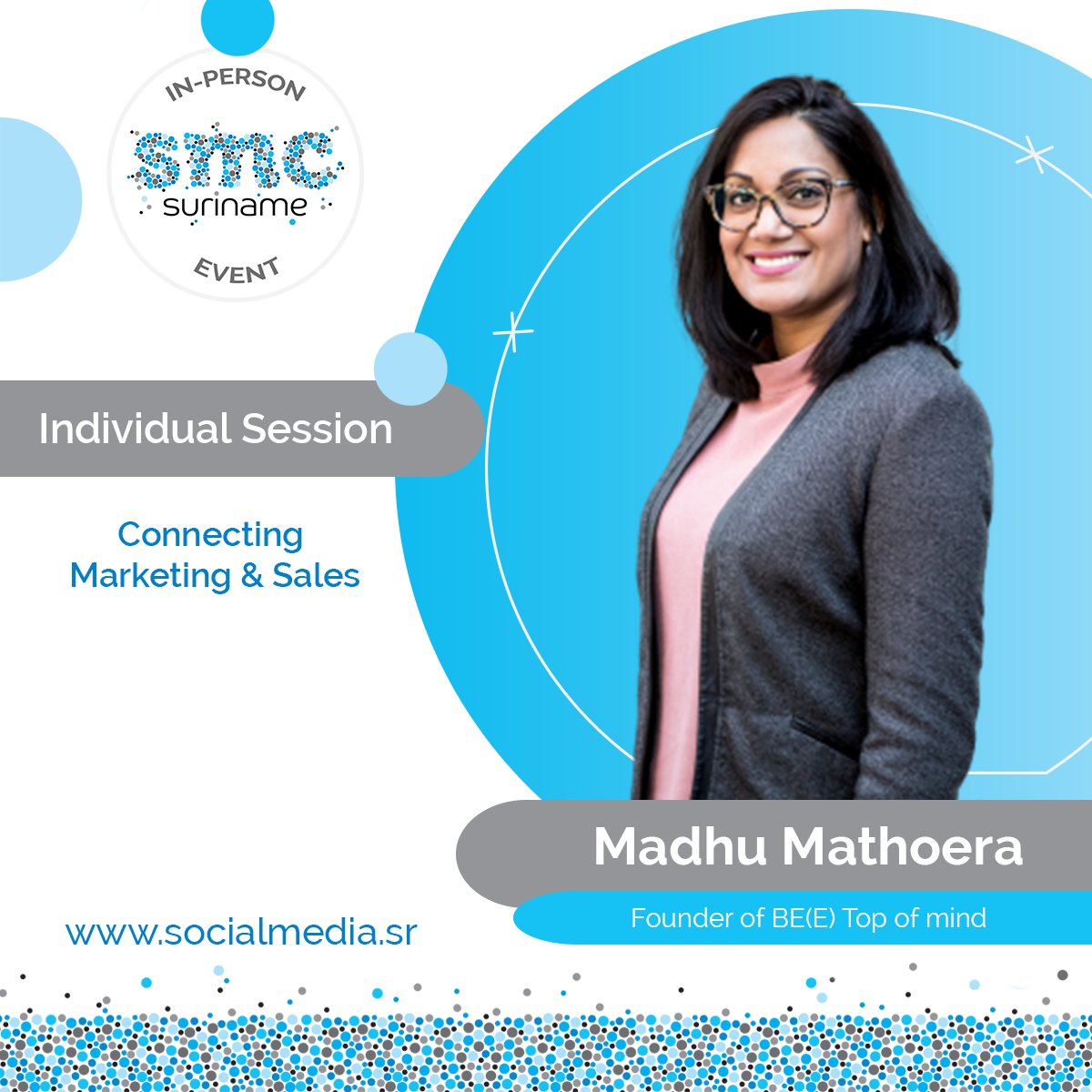 Madhu Mathoera is joining us as a speaker for the 6th edition of the Social Media Conference Suriname🥳! 

Learn more about SMCS22 here: bit.ly/SMCS22Info 
Purchase your EARLY BIRD PASS here: bit.ly/SMCS22SHOP

#SMCS22 #SocialMedia #Suriname