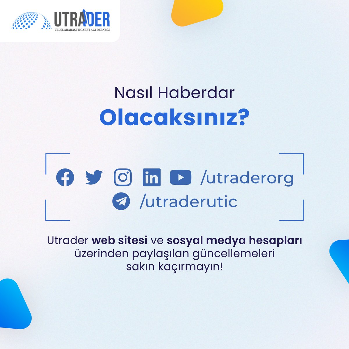 UtraderOrg's tweet photo. Utrader Ticaret Ligi 2.Sezondan nasıl haberdar olacaksınız?
İlk yarışma için hemen kayıt olabilirsiniz;
https://t.co/vDGs5rT10R
#utraderorg #utrader #foreigntrade #internationaltrade #dışticaret #export #import #lojistik #logistics #gümrük #customs #utraderticaretligi https://t.co/Orum1S4fr4