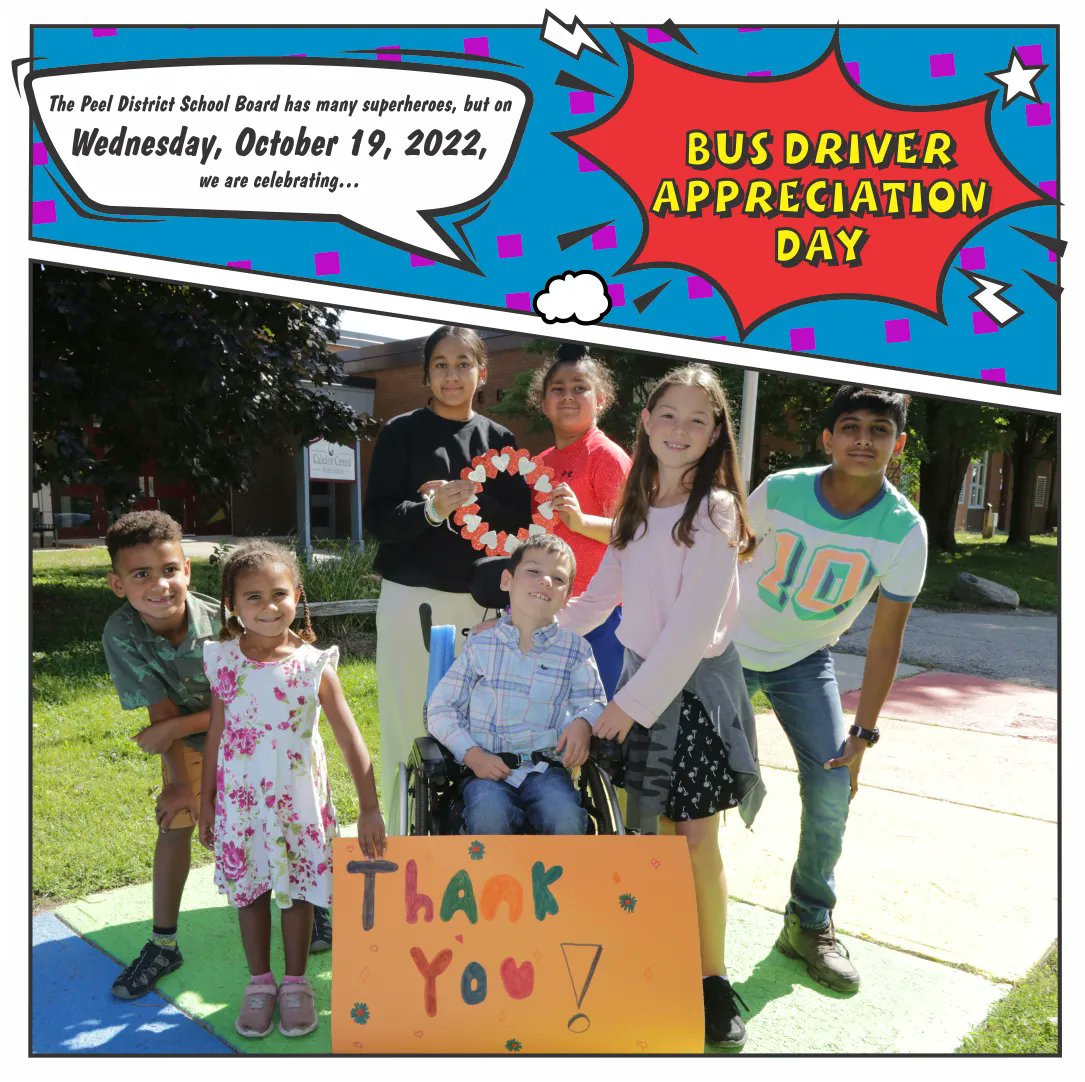 PeelSchools's tweet photo. Today we celebrate Bus Driver Appreciation Day. Let them know how much you appreciate them for always putting students first and consistently providing a safe journey no matter rain, snow or shine. 🚌 https://t.co/3i1ZsO4S0I