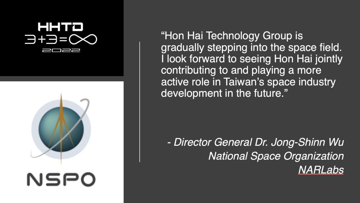 HonHai_Foxconn's tweet photo. We are on our way to the space. As excited as Taiwan’s National Space Organization is to explore this industry with infinite opportunities!
#HHTD22 #NARLabs #Foxconn #HonHaiTechnologyGroup https://t.co/flqRpClEJ4