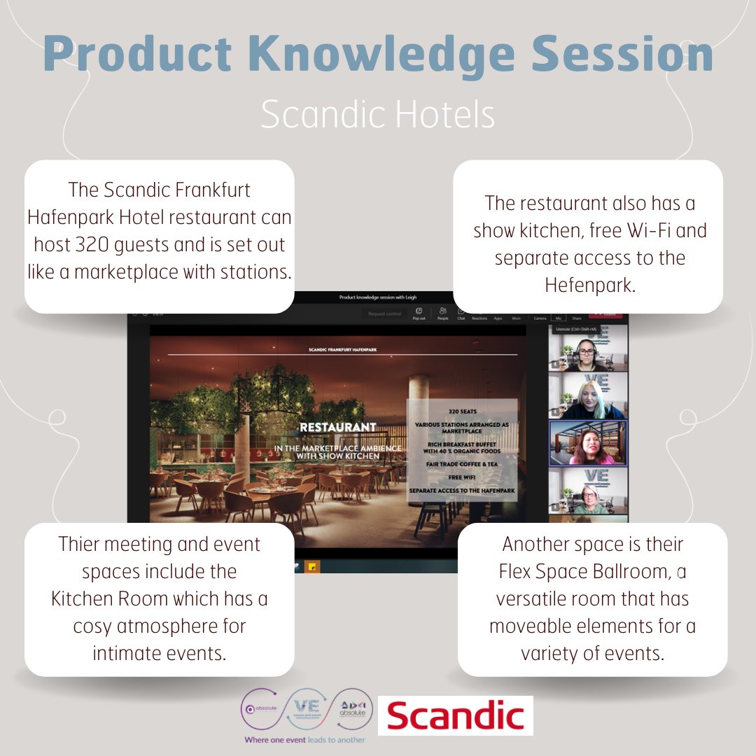 veSpace_Int's tweet photo. We had a Product Knowledge Session last week with the team from @ScandicGlobal They spoke to us about their Scandic Frankfurt Hafenpark Hotel and all the fabulous facilities it has to offer.
#EventProfs #EventsProfsUK #EventsIndustry #MeetingsAndEvents #MeetingProfs #VenueFinding https://t.co/7jbgamS2Q9