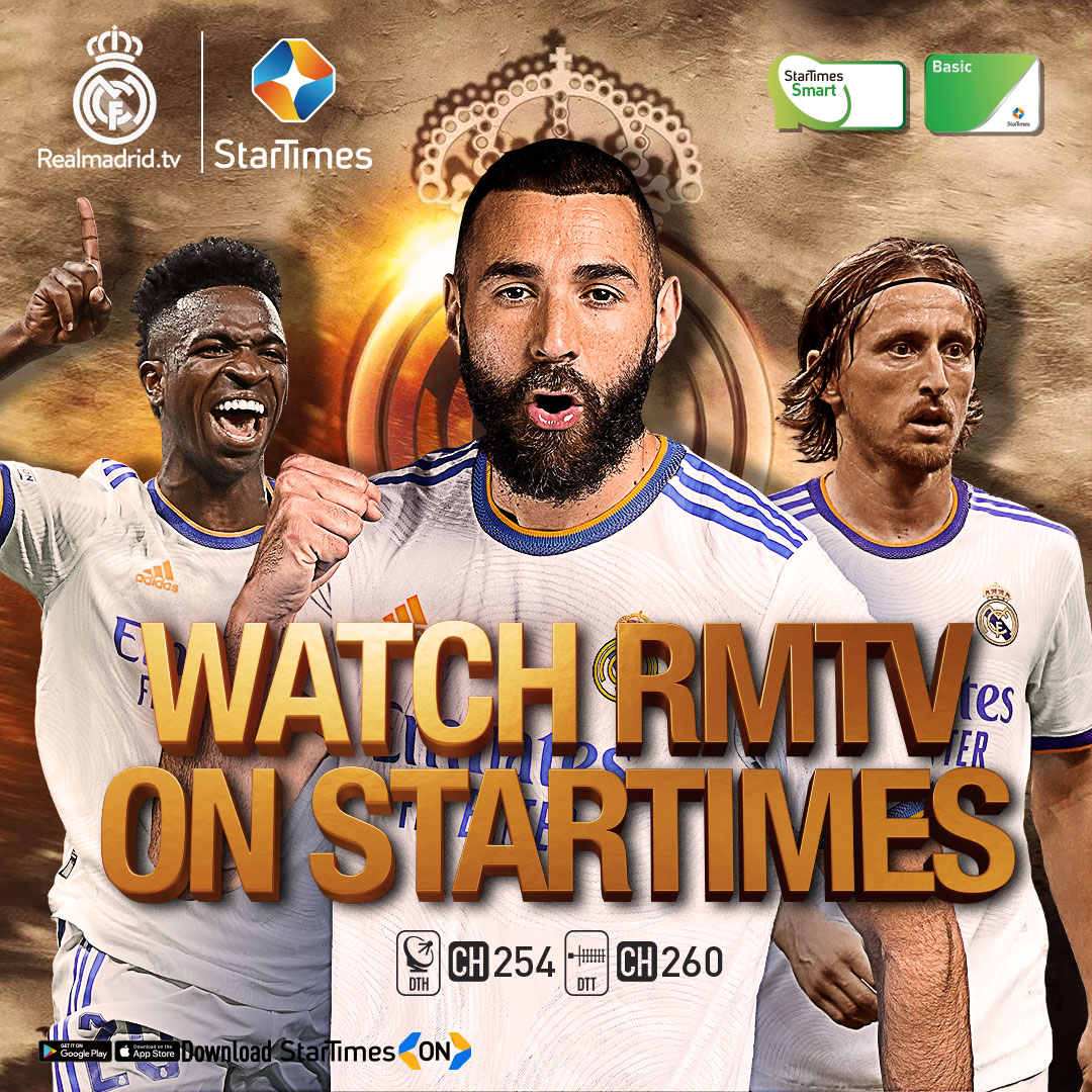 StarTimes_Ng's tweet photo. #NewChannelAlert!
Real Madrid TV (RMTV) Channel 254 DTH/260 DTT launches today!
RMTV shows the replay and highlights of all Real matches, match day build-up and analysis, live streaming of youth team matches, legends and active players interviews, exclusive documentaries, etc.! https://t.co/duJUAxmQwE