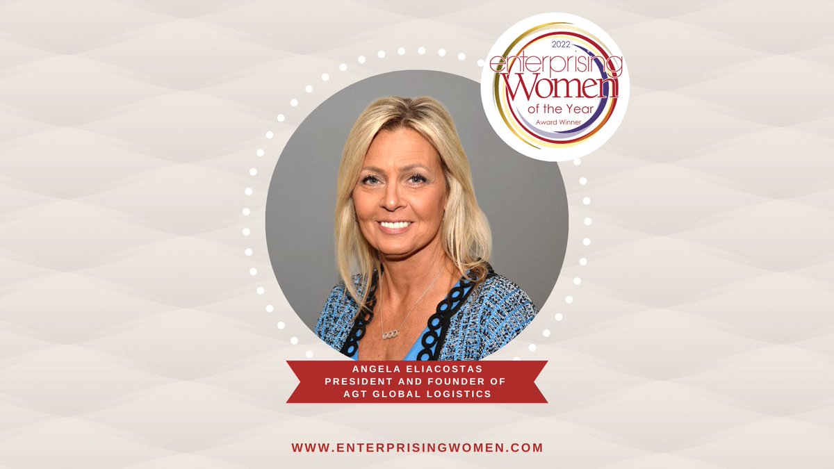 Congratulations to 2022 Enterprising Women of the Year Award Winner Angela Eliacostas, President and Founder of <a href="/AGTGlobal/">AGT Global Logistics</a>
 
Read more ➡️ enterprisingwomen.com

#enterprisingwomen #ewawards2022 #AngelaEliacostas #AGTGlobalLogistics