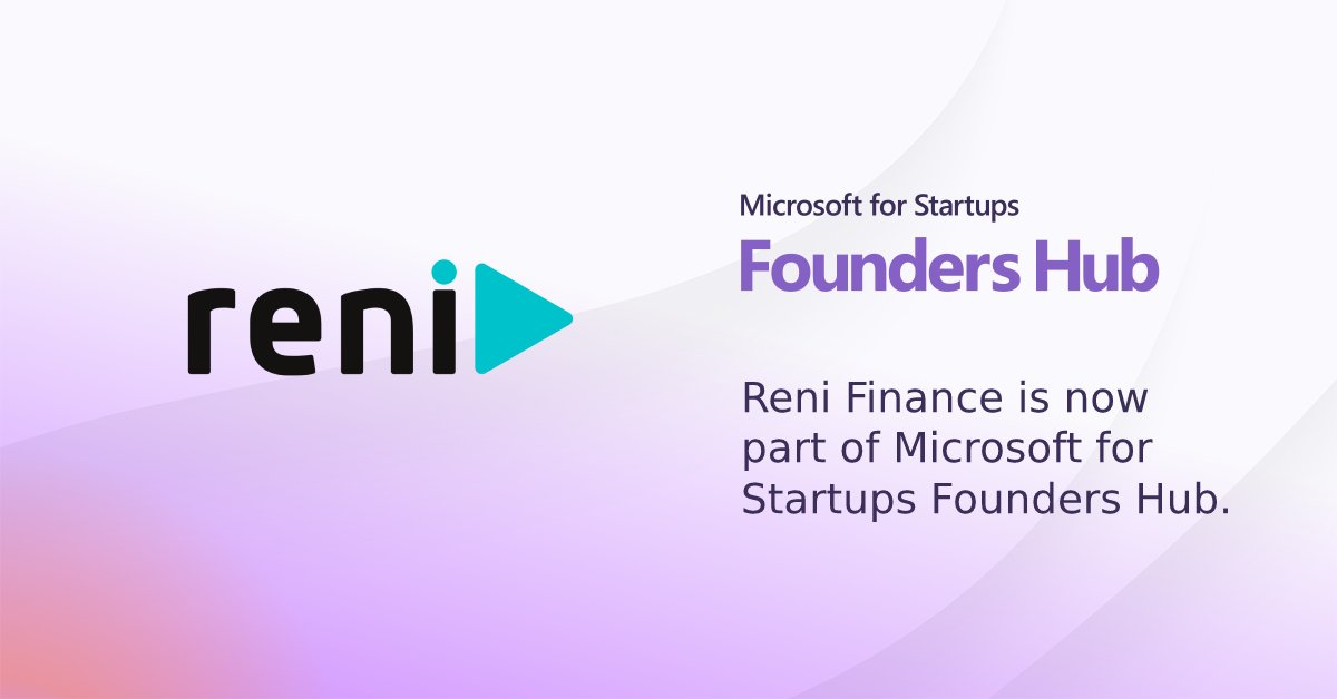 renifinance's tweet photo. Big news: Reni Finance is now part of Microsoft for Startups Founders Hub! https://t.co/CldlP8fAh9