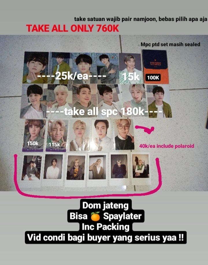 Jayfa2819's tweet photo. HAI ARMY !!
HELP RT YA..
WTS IN RUSH beberapa koleksi akuu

dom jateng
bisa 🍊 free ongkir, bisa spaylater
include packing

tags. wts pc bts ina wts wtt wtb bts ina, rm jhope jimin jk suga jin v https://t.co/yZsdi4VURm