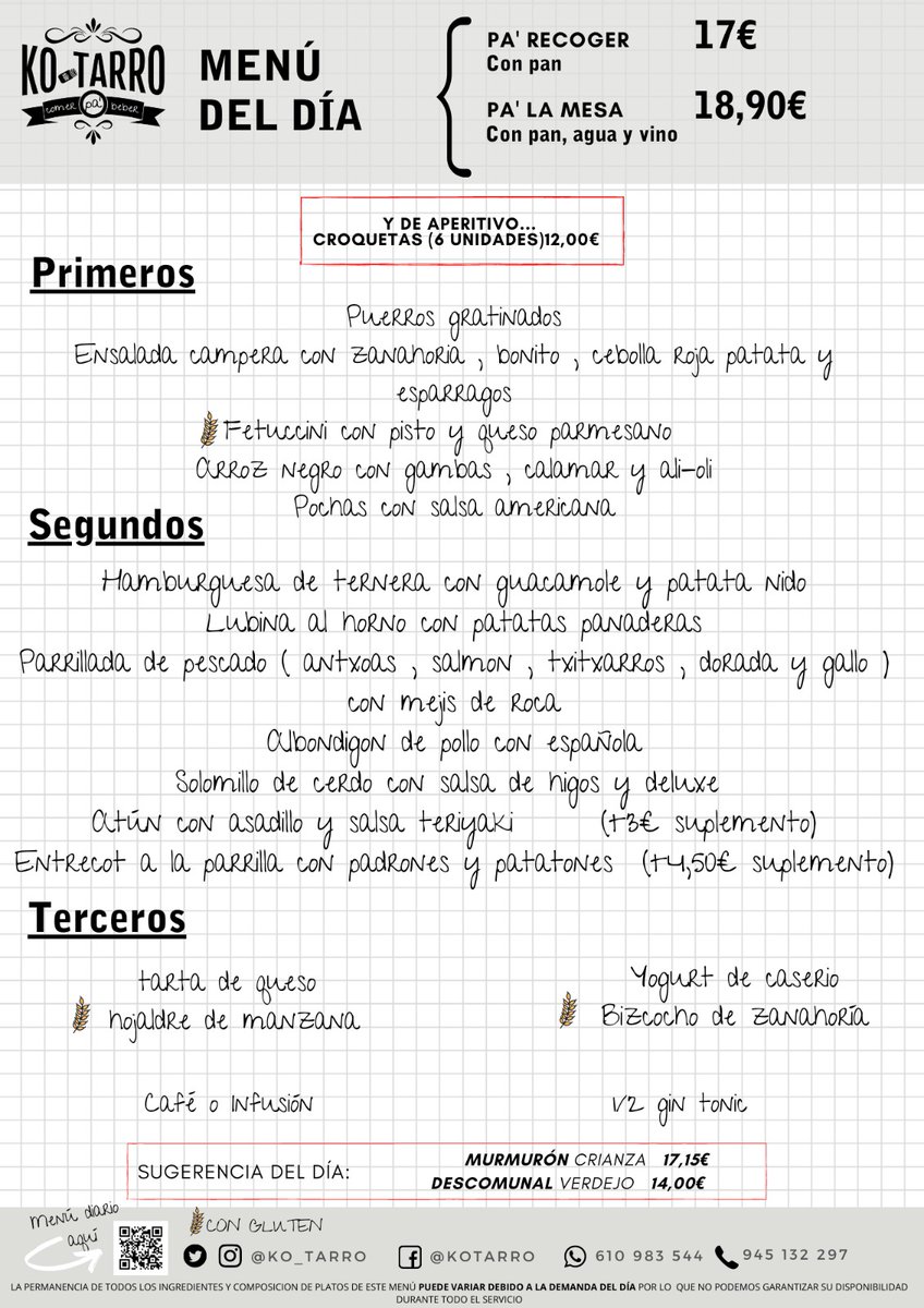 Ko_Tarro's tweet photo. #Comer #MenúDelDía 19/10/2022 #Kotarro #VitoriaGasteiz https://t.co/SD7D3Sij3p