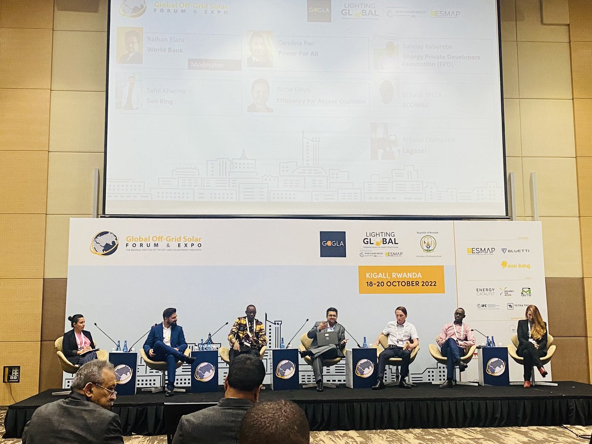 epd_rwanda's tweet photo. Happening Now at the #offgridsolarforum: A session on maximising Economic Impact in the Off-Grid Solar Sector: Job Creation, Company Ownership, Manufacturing and Assembly.

@Richaagoyal @SandayKabarebe @carolina_ines_p @SunKingGlobal @LAGAZEL_SOLAR @WorldBank @ECREEE_ECOWAS https://t.co/ZztNgvM7dM