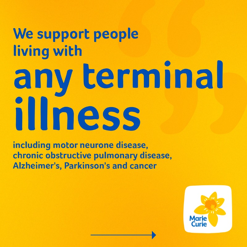 mariecurieuk's tweet photo. At Marie Curie, we support people with any terminal illness. Whatever your question, we’re here for you.

#LifesQuestions