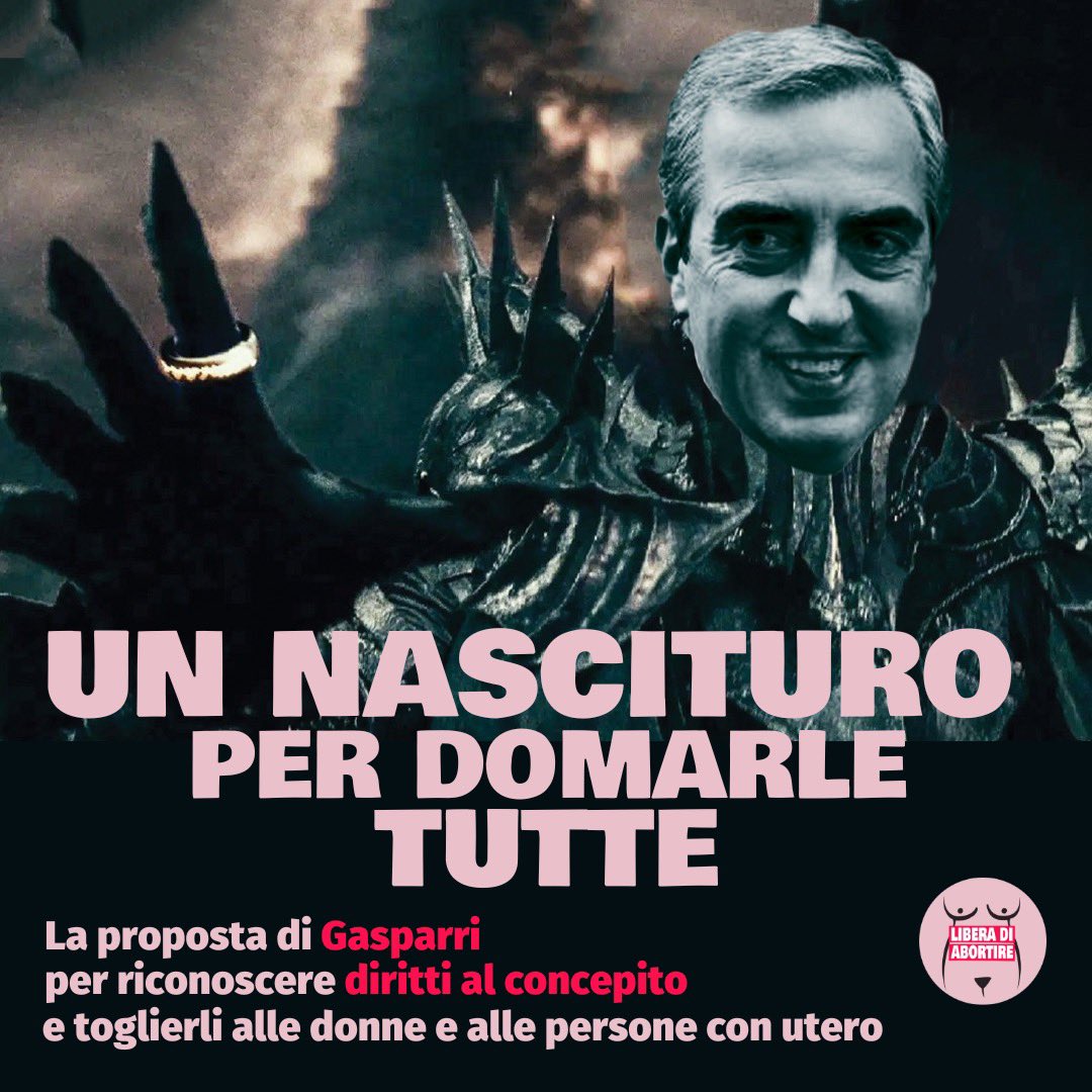 LDAbortire's tweet photo. 🔴🧙‍♂️UN NASCITURO PER GHERMIRLE E NEL BUIO INCATENARLE🔴
🔴Gasparri propone la modifica dell'art.1 del codice civile: secondo lui la capacità giuridica, che il nostro ordinamento fa nascere in capo ad un soggetto al momento della nascita, dovrebbe essere riconosciuta al concepito. https://t.co/WfBzr1PHCD