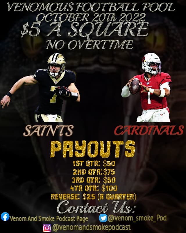 venom_smoke_Pod's tweet image. Still have spots available #venomandsmokepodcast #footballpool #footballsquares