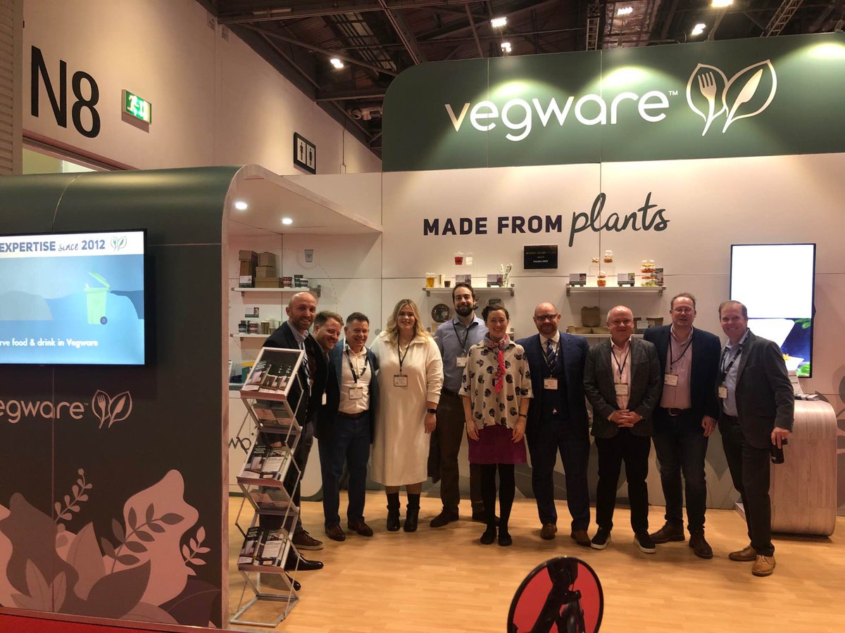 vegware's tweet photo. And we're off! Here's today's team at @TakeawayExpo / @ResPackExpo
Come in door N8 - we're 10m to the right ๐ถ
#packaging #compostablepackaging #takeawaypackaging #wastemanagement #rtie22 #fes22 #rpe22 https://t.co/bw8PwJmDQj