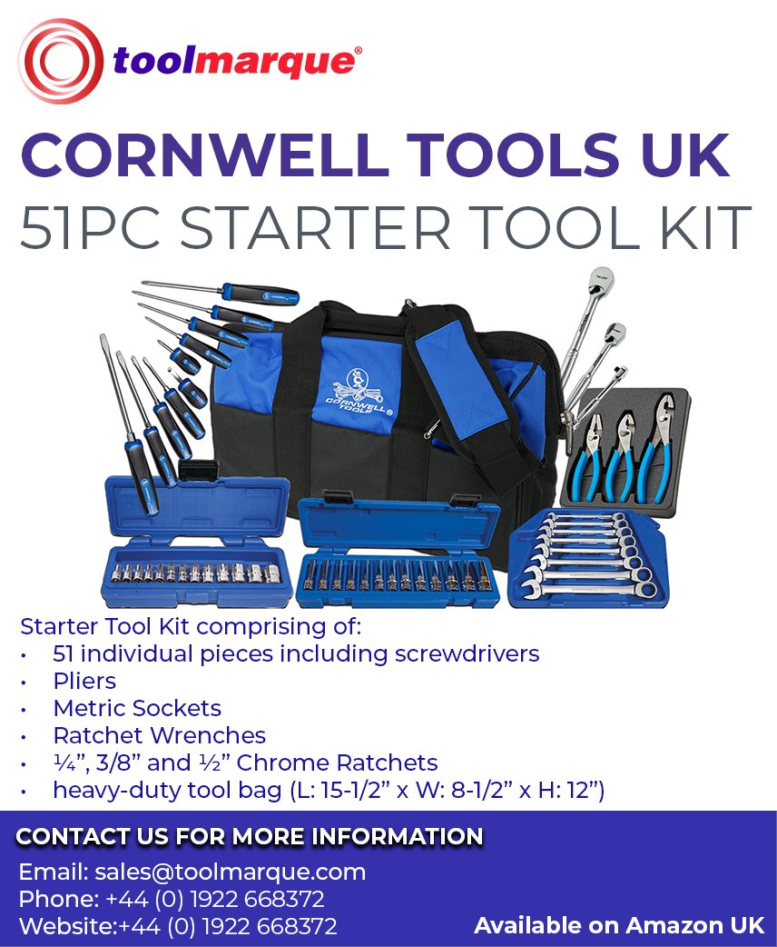 toolmarque's tweet image. Our Cornwell Tools #UK 51pc Starter #Tool Kit is now available on #Amazon UK!
This kit is great for new starters who want quality products that will last! We offer a lifetime #manufacturer's warranty on Cornwell Tools UK. Subject to terms and conditions.
#tooldealer #handtools