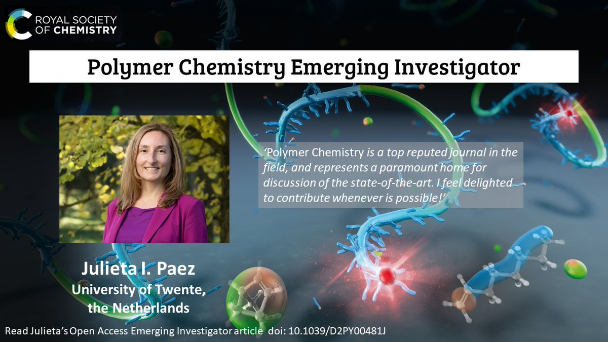 PolymChem's tweet photo. Check out our latest Emerging Investigator, Julieta Paez, in our blog post @PaezLab

Find out more about Julieta's research and read her #OpenAccess Emerging Investigator article

Link in blog
⬇

https://t.co/I2FFrUTWRu https://t.co/IqDBDRlLyP