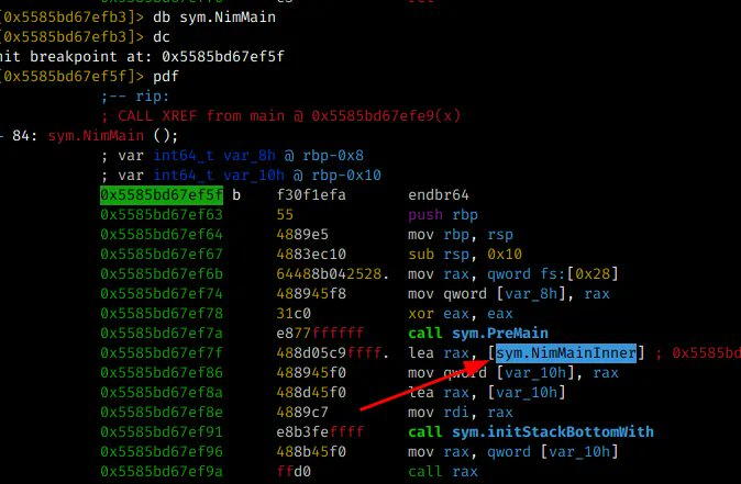 Cool writeup showing how to reverse a Nim binary using radare2 (credits @0xrodnt) rodnt.github.io/posts/Reversin… #radare2 #reverseengineering #hacking #nim #infosec #cybersecurity #nimlang