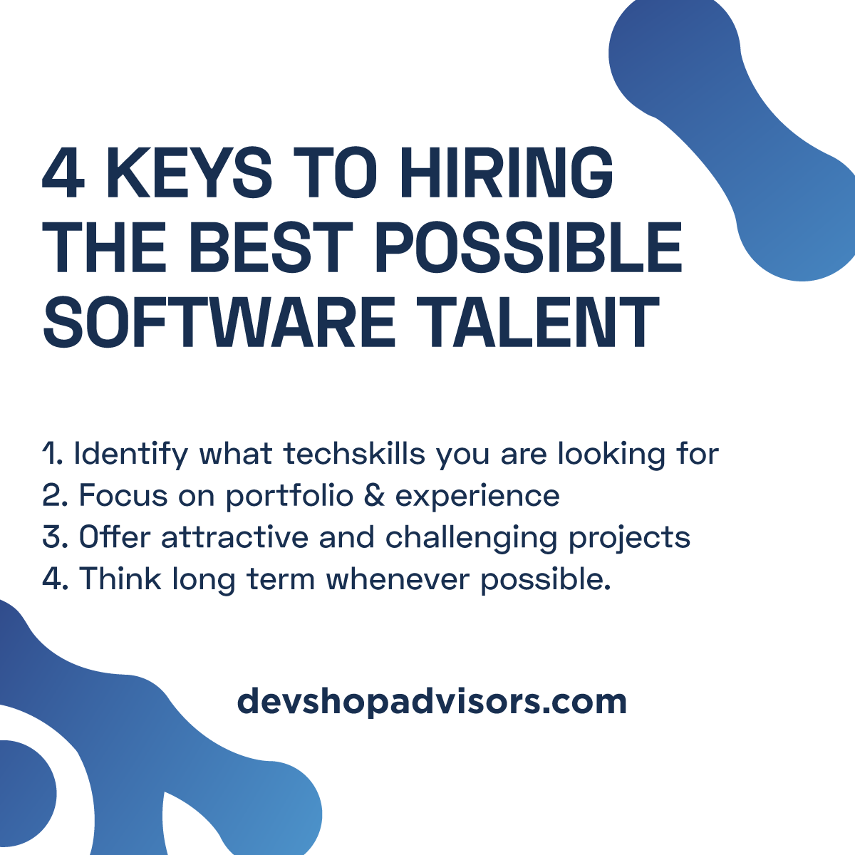 devshopadvisors's tweet photo. Finding the right #tech and #softwaredevelopment talent has become one of the biggest challenges for companies nowadays. We offer you 4 key aspects you have to settle first before trying to hire a dev partner, so you can minimize risk and obtain the best outcome. https://t.co/2GlHiNJLlK