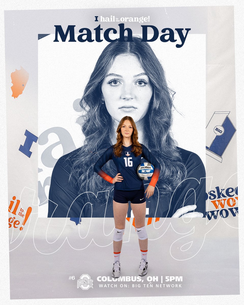 IlliniVBall's tweet photo. 𝐌𝐚𝐭𝐜𝐡 𝐃𝐚𝐲!

🆚 #6 Ohio State
📍 Columbus, OH
⏰ 5 PM CT 
📺 @BigTenNetwork 
📊 https://t.co/na5LBLrkDp

#Illini | #HTTO https://t.co/MlP1wKqvWG