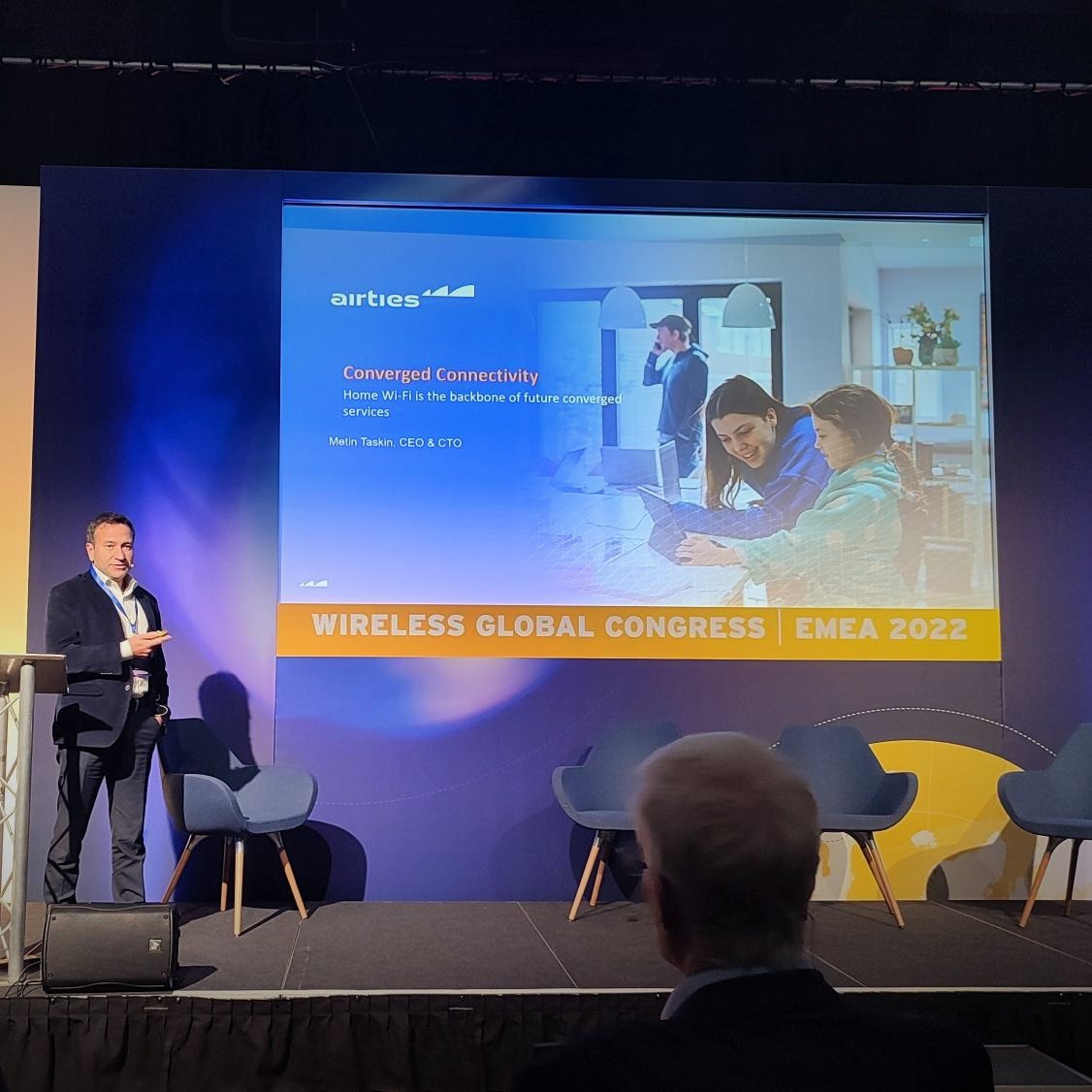 Airties's tweet photo. In his presentation at #WGCEMEA, Metin Taskin, our CEO & CTO, explained why home Wi-Fi is the backbone of future converged services, and how service providers can take advantage of their existing investments in the home. @networkx_event @WBAlliance #wifintelligence https://t.co/ZSpYRSh0AZ