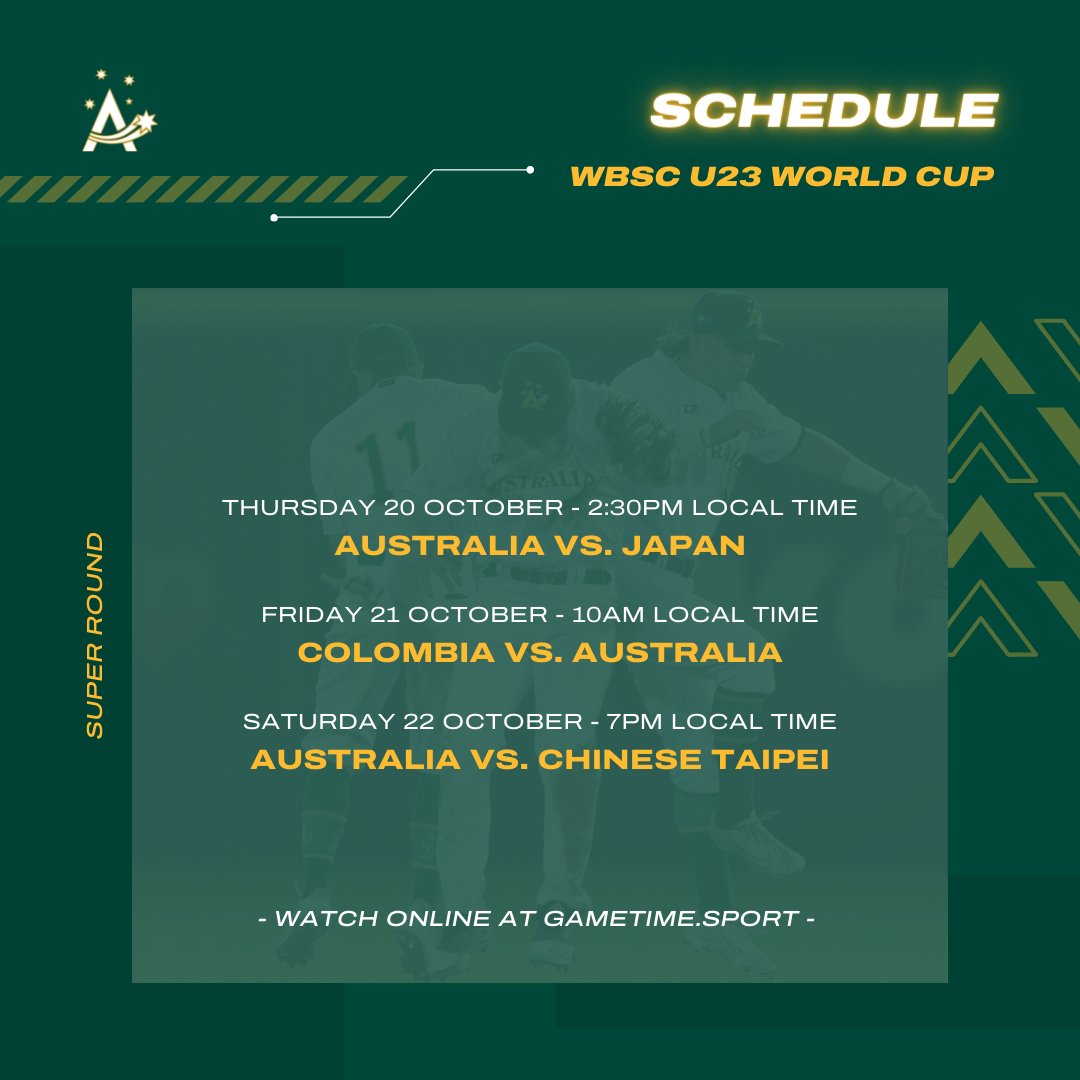 Super Round Schedule 👀
#TeamAustralia #U23WorldCup <a href="/WBSC/">WBSC ⚾🥎</a>