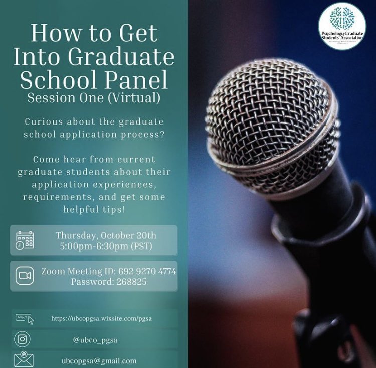 GraduateUbco's tweet photo. The first event of our series of How To Get Into Grad School starts tomorrow! Anyone looking for guidance on the application process of grad studies in psychology are welcome to attend this virtual event!! #clinicalpsyc #psychscience https://t.co/vikF8pRhZs