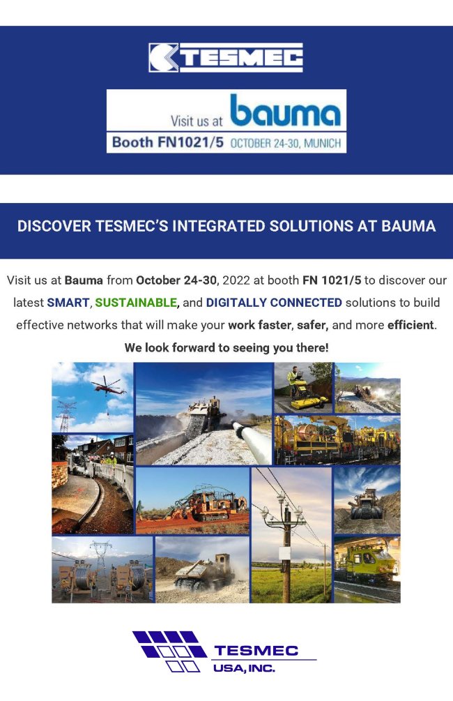 Come see us at the #Bauma show in Munich, #Germany! 

#TesmecUSA #Sustainable #Efficient #Smart