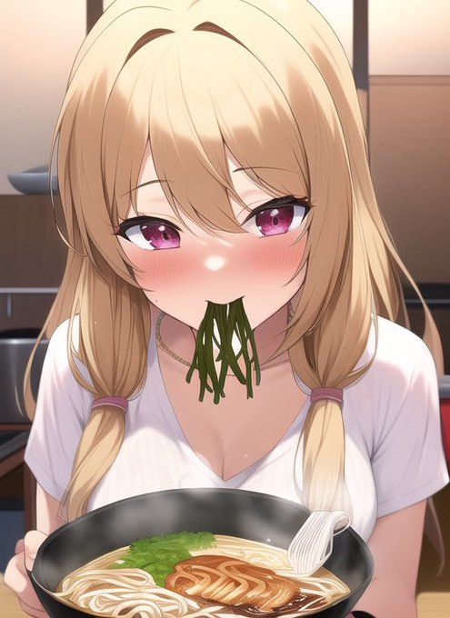 「蕎麦やラーメンを食べる」がダメなら、逆転の発想で
「アイドルを食べるラーメン」(Ramen noodles that eat idols)
ならどうだ?

あれ⁉︎ 箸が出たよ?
あと若干見覚えのある感じのパーツの子に 