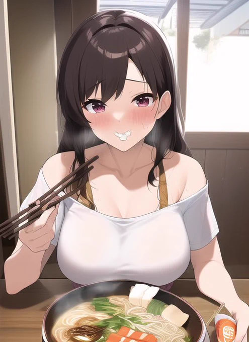 「蕎麦やラーメンを食べる」がダメなら、逆転の発想で
「アイドルを食べるラーメン」(Ramen noodles that eat idols)
ならどうだ?

あれ⁉︎ 箸が出たよ?
あと若干見覚えのある感じのパーツの子に 