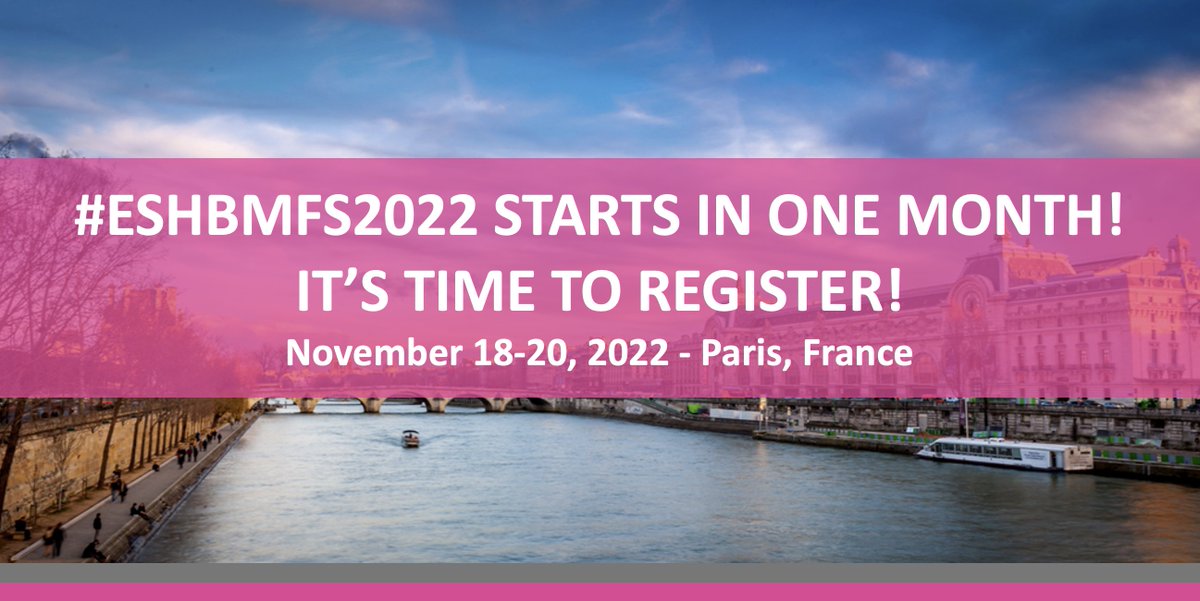 #ESHBMFS2022 STARTS IN ONE MONTH! Register now ➡ bit.ly/3vClJEv 2nd ESH-EBMT Translational Research Conference: BONE MARROW FAILURE SYNDROMES Nov. 18-20, 2022 in Paris 🇫🇷 Chairs: @brummendorf, C. Dufour, R. Peffault de Latour, A. Risitano #ESHCONFERENCES #BMFsm @TheEBMT