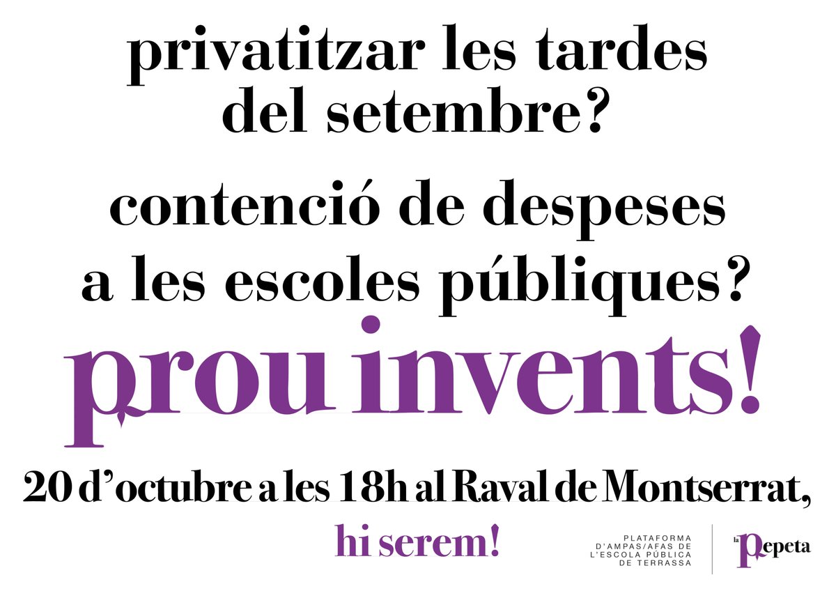 Pepeta_Terrassa's tweet photo. Demà, i en seguiment del comunicat de la setmana passada, les famílies hi serem! https://t.co/GoJloZlYNq