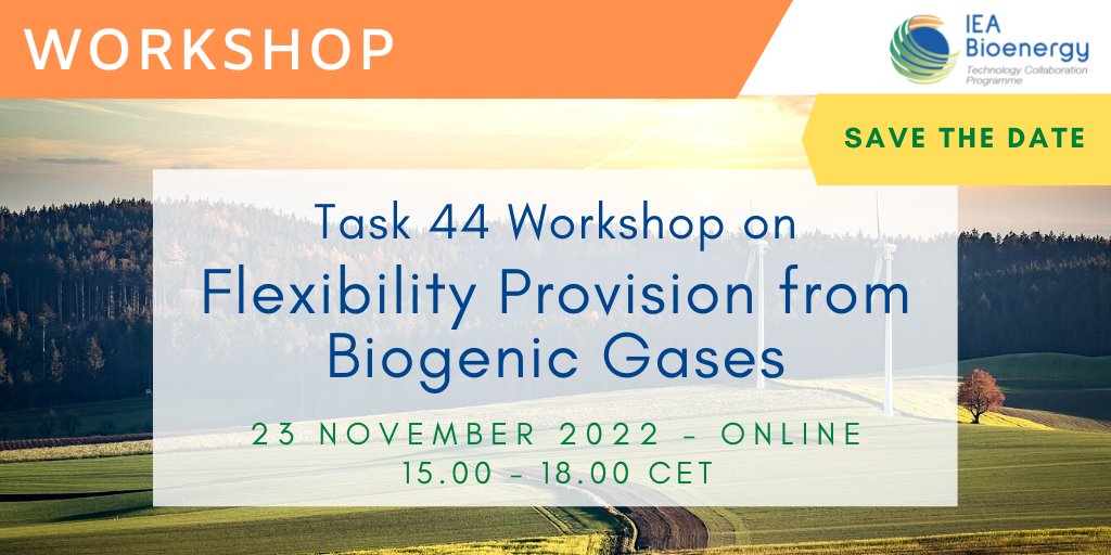 #savethedate 
IEA Bioenergy Task 44 #flexibility organizes an online workshop on Flexibility Provision from Biogenic Gases
Wednesday 23 November
15.00-18.00 CET / 09.00-12.00 EST

Mark your calendar and register to the workshop:
us02web.zoom.us/webinar/regist…