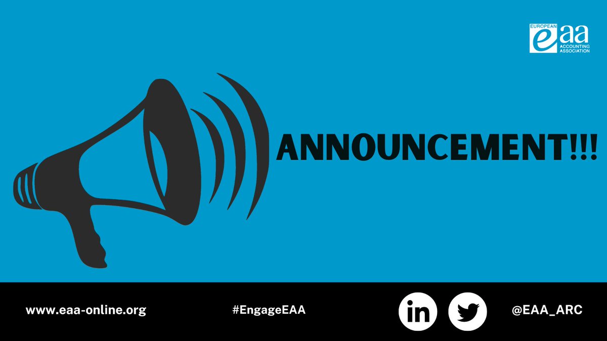EAA (@eaa_arc) on Twitter photo ANNOUNCEMENT: Two calls for contributors to the Financial Reporting Standards Committee's (FRSC) comment letters. Expressions of interest can be sent to Baha (baha.diyarov@eiasm.be) by the 4th of November 2022.
#EngageEAA ANNOUNCEMENT: Two calls for contributors to the Financial Reporting Standards Committee's (FRSC) comment letters. Expressions of interest can be sent to Baha (baha.diyarov@eiasm.be) by the 4th of November 2022.
#EngageEAA