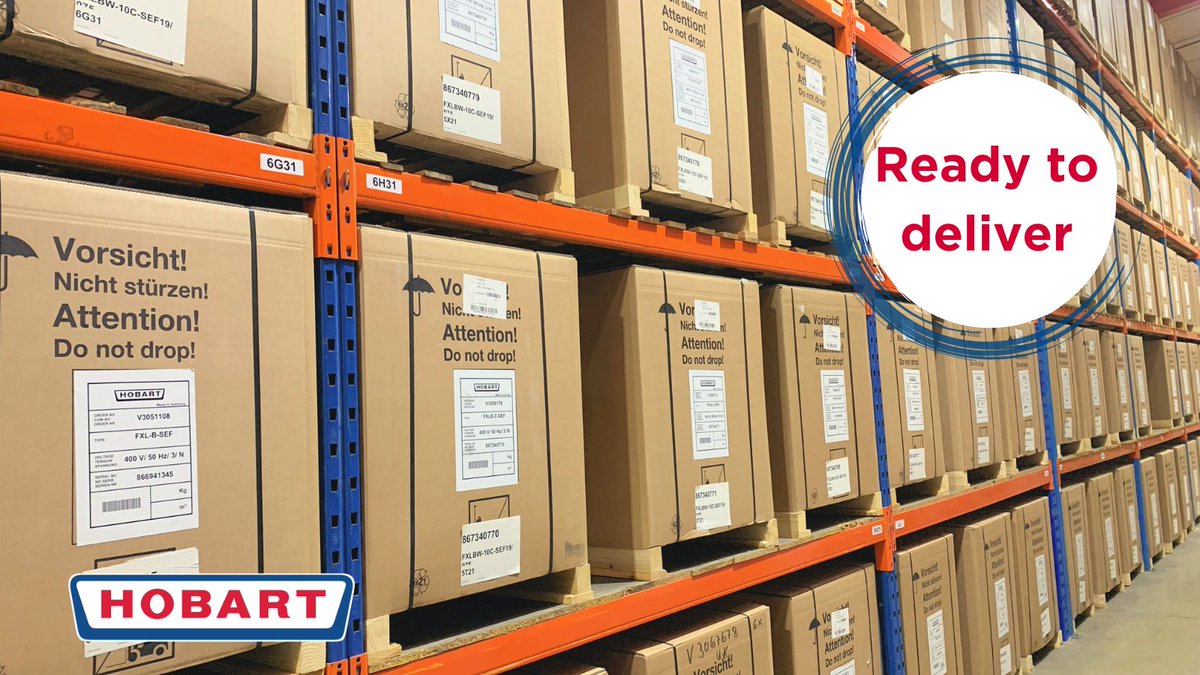 A busy week of deliveries and the shelves are full at Hobart.

These Profi Undercounter Dishwashers are available for delivery in just 5 working days.

Find out more 👉hobartuk.com/products/warew…

#ReadyToDeliver #FullyStocked #FullWarehouse #FinanceAvailable