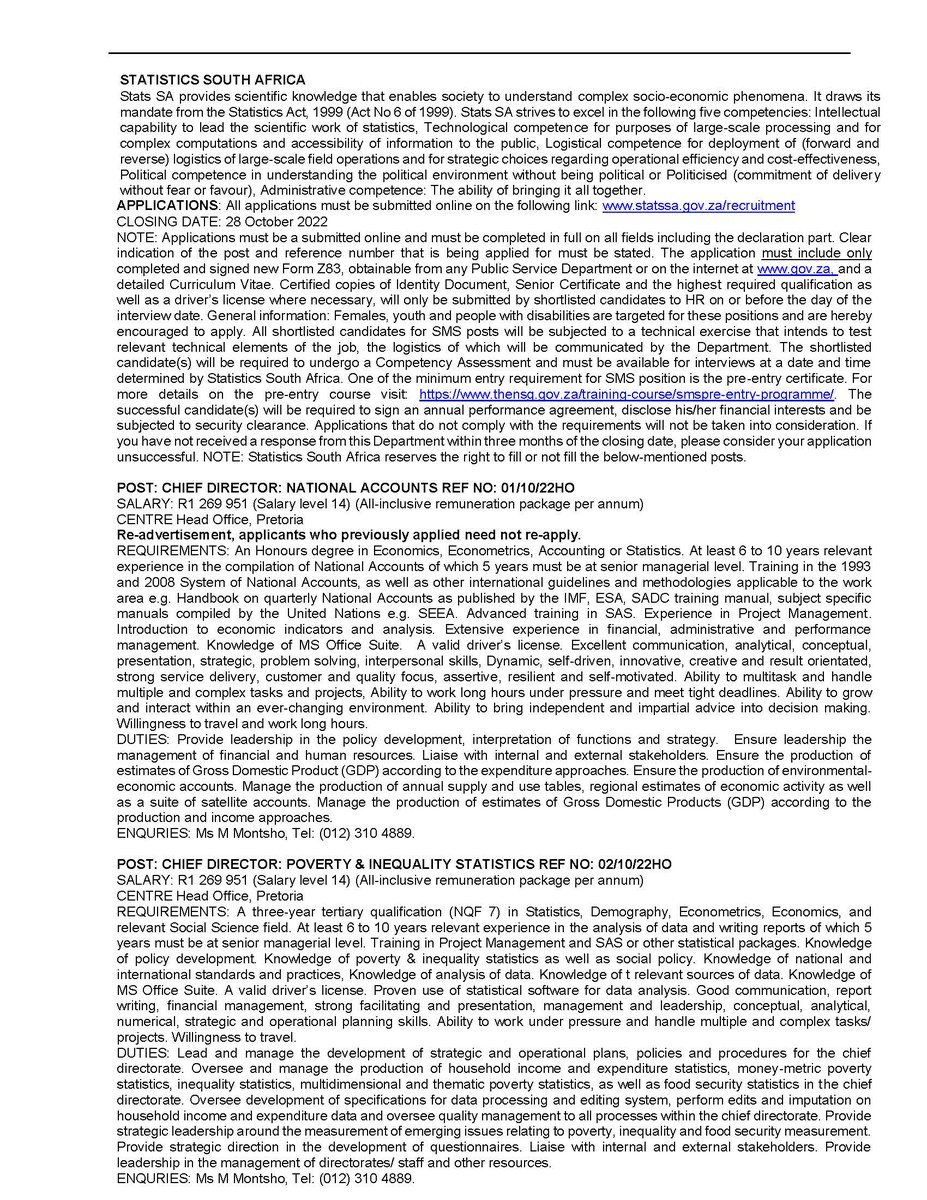 StatsSA's tweet photo. Vacancies available at #StatsSA!

Closing date: 28 October 2022

Apply here: https://t.co/wOfhB6kHIa

#vacancies #jobseekers #jobseekerssa #jobopportunity https://t.co/HCxIS4pSGu
