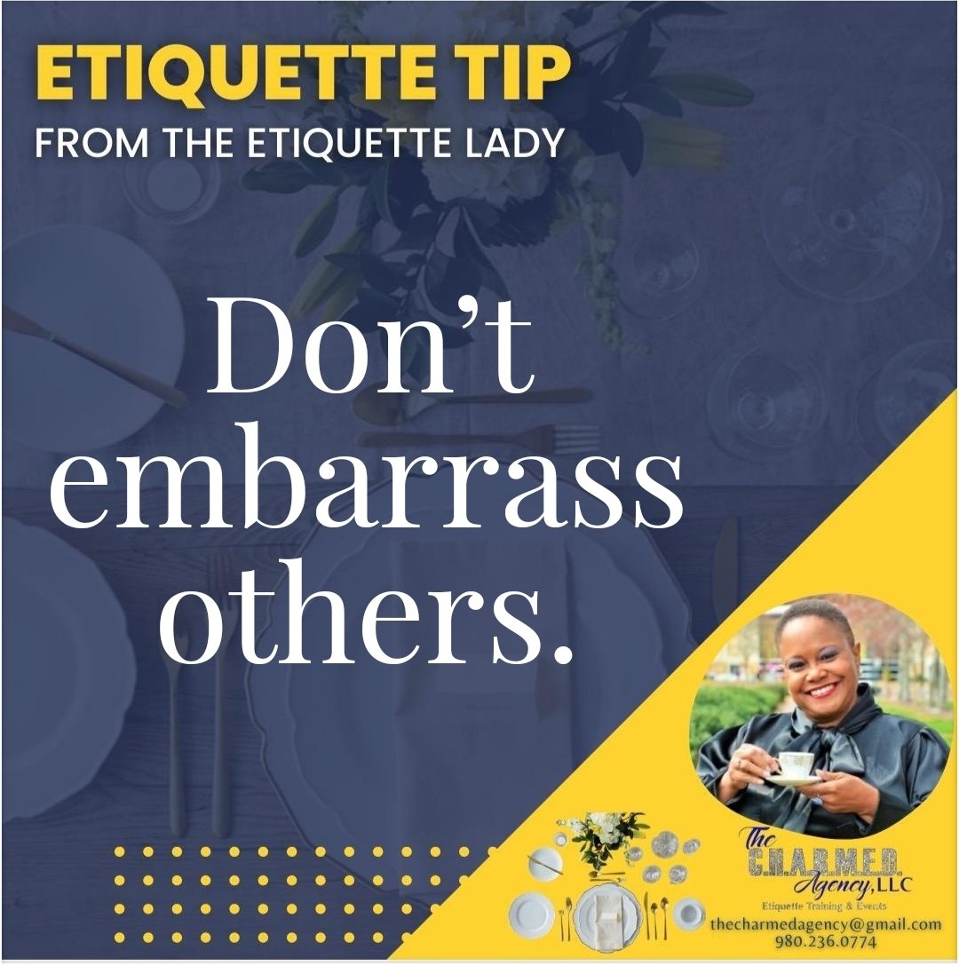 ZCharmed_Agency's tweet photo. Demeaning anyone with rude jokes or unwelcome nicknames is disrespectful. In conversation, never ask embarrassing questions just for reactions.

#theetiquettelady #adults #parenting #socialskillstraining #newhabitsnewresults #manners #zphib https://t.co/ILVWaBv6eJ