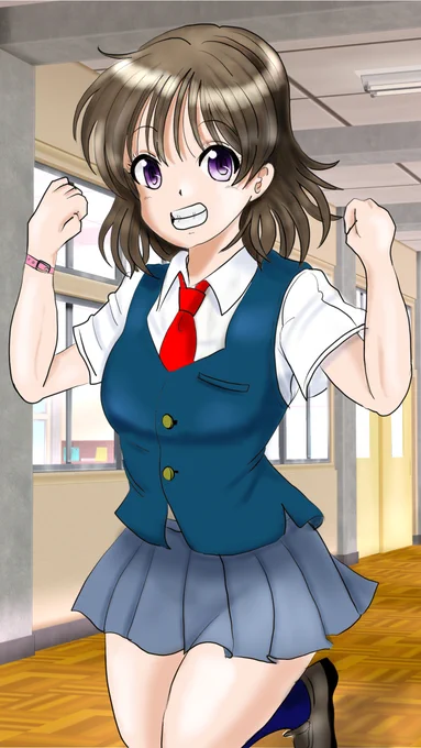オリキャラ描きました『今日も学校帰りゲーセン行こうよ～今日は格ゲー負けないよ!』#イラスト#オリジナルキャラ (1/1) 