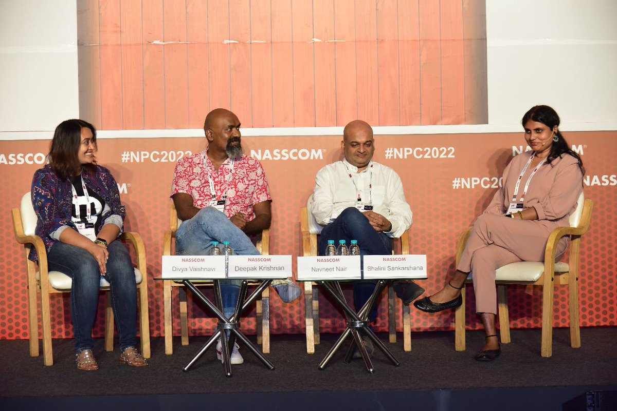 nasscomdeeptech's tweet photo. Brimming with expertise, panelists. @navneetdesigns, @divyavaishnavi, @deeplythinks, and @sshalini discuss “Product and Strategy design: setting your strategic vision for product offerings for the Indian market” and more, at #NPC2022.

#IndiaProductified https://t.co/0dZnwcVjfh