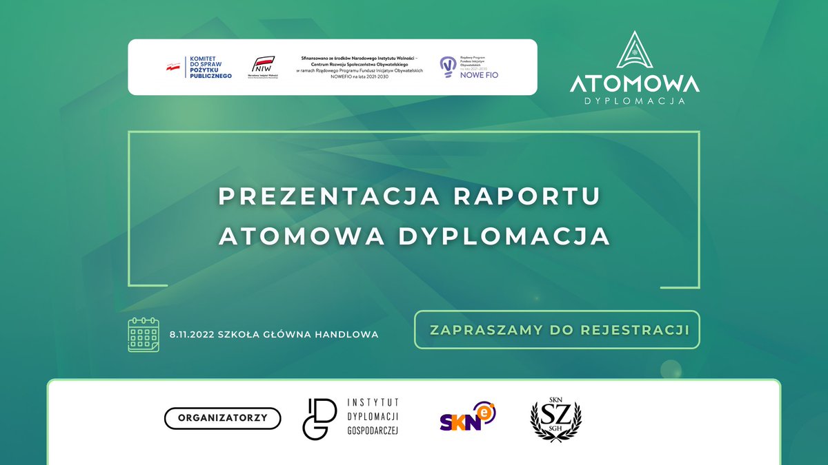 Wczoraj zakończyliśmy pierwszą konferencję, a już dzisiaj zapraszamy na drugą 💪😎

⚛️ Zaprezentujemy podczas niej raport #AtomowaDyplomacja autorstwa dr <a href="/AleksanderOlech/">Aleksander Olech</a> oraz <a href="/nmatiaszczyk/">Natalia Matiaszczyk</a> 🤝

👉 Szczegóły: fb.me/e/3TOSQ4DOi