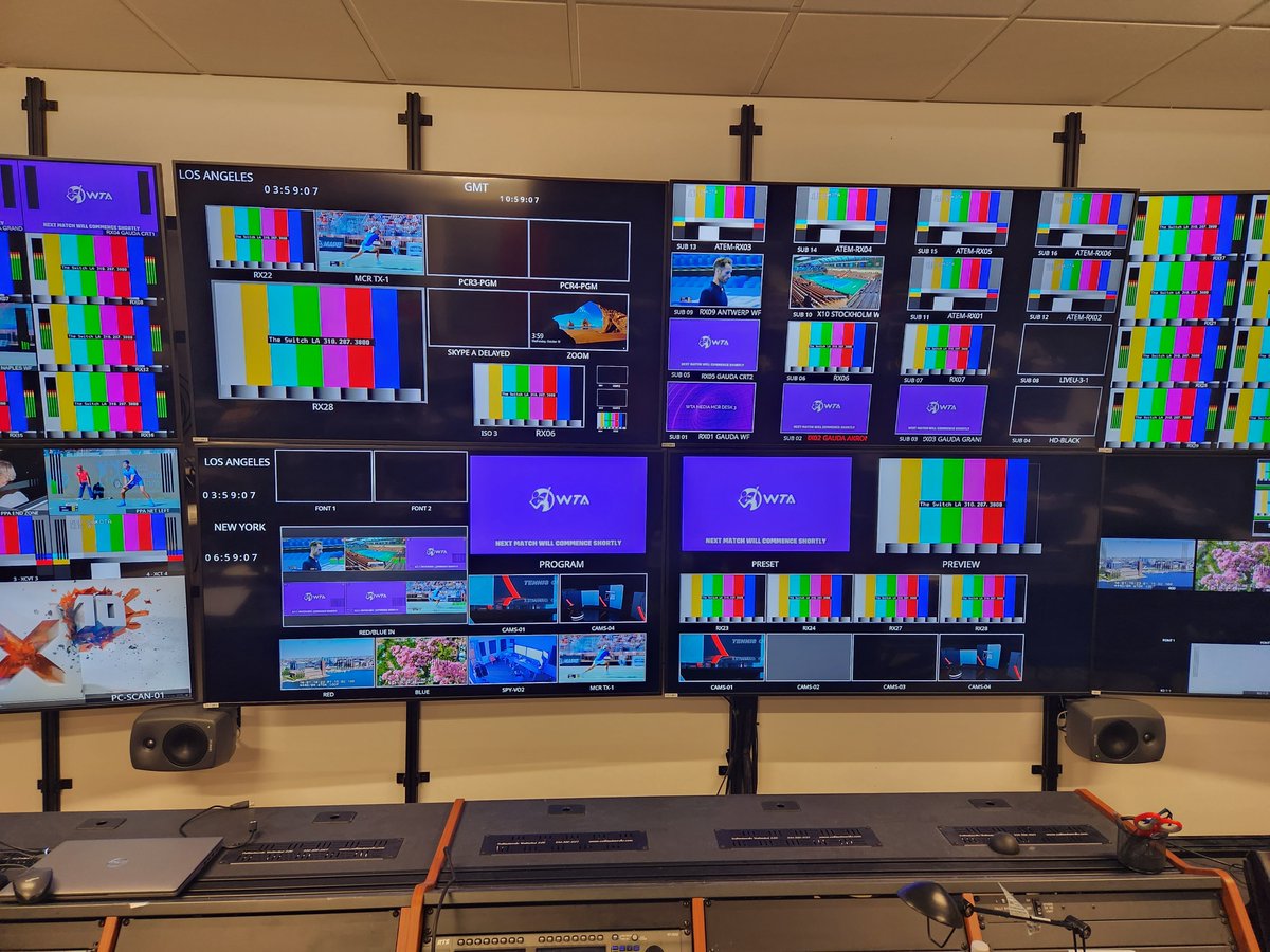 We need all of these monitors to capture the action from the four Tennis events we're covering from Belgium, Sweden, Italy, and Mexico on T2. It's the new network from @TennisChannel streaming on @Samsung TV Plus and available for free. I'll join you at 8am ET
