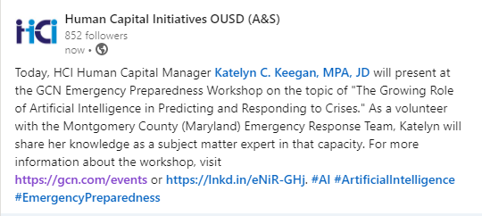 DoDHCI's tweet photo. For more information about the workshop, visit https://t.co/M0IkoT2UgB or https://t.co/6z1VuAE4Hd. #AI #ArtificialIntelligence #EmergencyPreparedness https://t.co/4vhOiDn0AJ