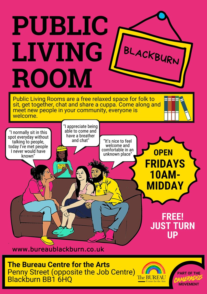 BureauBlackburn's tweet photo. We had a lovely Place of Welcome session this morning. They are the friendliest (and sometimes silliest) sessions, with brews, toast and wide-ranging conversations. We also now have a Public Living Room on a Friday from 10-12. Both free sessions, all welcome. Please Share. https://t.co/nLj4TvyyvG