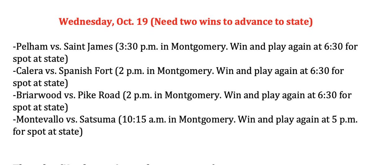 AlecEtheredgeSC's tweet photo. Volleyball regionals kick off today for four local teams in Montgomery. Each team will be battling for their season and needs two wins to advance to the state tournament next week. https://t.co/r9DHG0fqJz