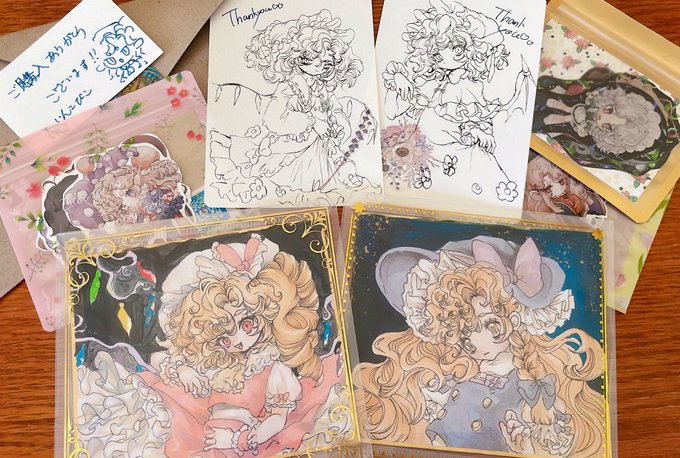 いんこぴこ先生(@inkopico )の色紙を運良く購入できたんですが、素敵すぎるイラストとシールも同封されてて感動😭✨どれも最高に可愛い…!! 