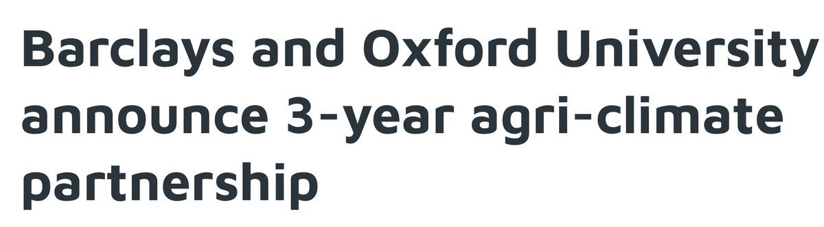 Delighted that <a href="/UniofOxford/">University of Oxford</a> is partnering with <a href="/Barclays/">Barclays Bank</a> to create open data and analytics that can drive better financial decisions in agriculture. This will support UK farmers and the UK agriculture sector achieve net zero. smithschool.ox.ac.uk/news/barclays-…