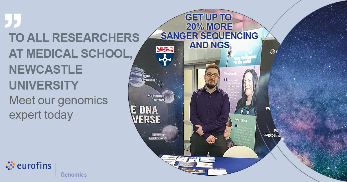 Medical School, <a href="/Newcastle/">Newcastle Brown Ale</a> University researchers: our genomics expert @Joshua Petch is at site today. Meet him and find out about our Sanger sequencing promotion: Up to 20% MORE. #genomics #TheDNAUniverse <a href="/UniofNewcastle/">Newcastle University</a>