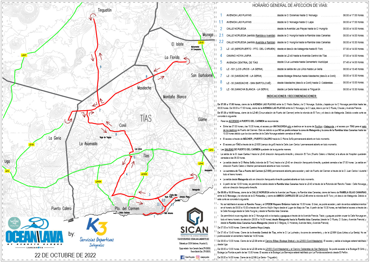 🏊‍♂️ Corte de tráfico en varios tramos de Puerto del Carmen por @OceanLavaLzt 👉🏻 Informamos sobre el cierre al tráfico rodado que tendrá lugar los días 20 y 21 de octubre, con motivo de la celebración de la prueba deportiva @OceanLavaLzt 📄 oceanlavalanzarote.com/cortes-de-carr…