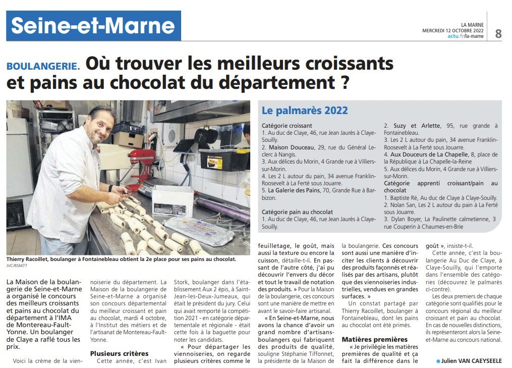 ErsiliaSoudais's tweet photo. Félicitations à la boulangerie-pâtisserie "Au duc de Claye" : médaille d'or dans les 3 catégories. 
Une déception sans doute pour JF Copé et ses pains à 0,15€ ;-) mais une fierté pour ma #circo7707
#SeineEtMarne #Claye https://t.co/M03fSUyUVi