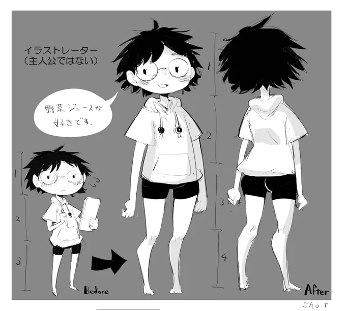 今度投稿する新作に登場するキャラを描きました。一応女の子です。

ギャグ作品の場合はいつも3頭身くらいで描くのですが、今作は4頭身にしたいと考えております。
1頭身増やすと急に雰囲気が変わりますね。 