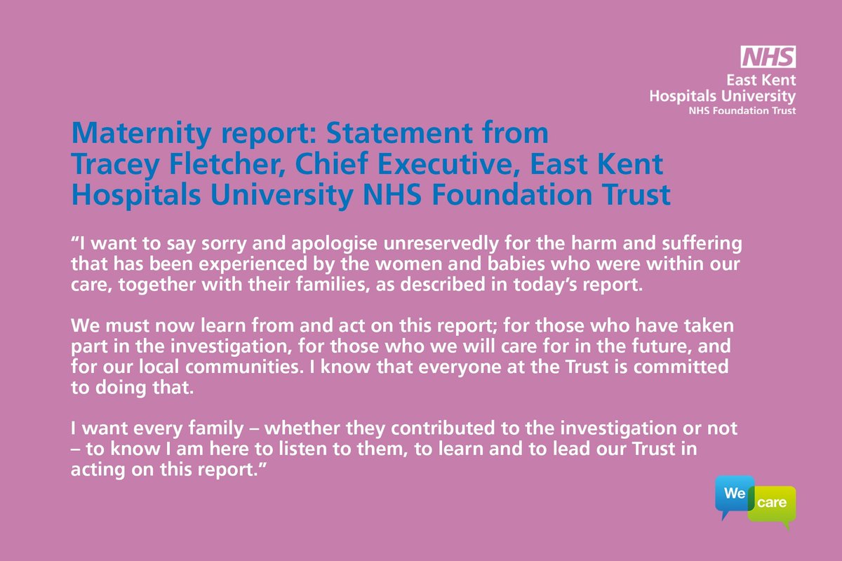 Maternity report: Statement from Tracey Fletcher, Chief Executive, East Kent Hospitals University NHS Foundation Trust For the full statement: orlo.uk/statementinful…