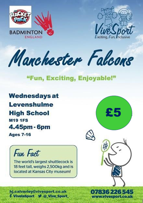 Manchester Falcons Junior Badminton Club, all abilities welcome. Every term time Wednesday <a href="/Levenshulmehigh/">Levenshulme High School</a> sport centre <a href="/TheEnergyBox1/">The Energy Box</a> <a href="/FamiliesMancMag/">Families Manch Mag</a> @mcrschoolsPE <a href="/MCRActive/">Manchester Active</a> <a href="/levenshulmelife/">levenshulme life</a> <a href="/lovelevenshulme/">Love Levenshulme</a> <a href="/_Vive_Sport_/">ViveSport</a> <a href="/pe_levy/">Levy_PE</a>