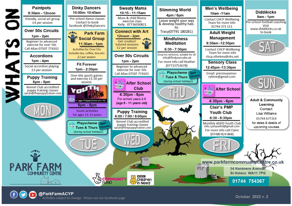 Our New What's On in October v.2 ....🕷️🕷️
parkfarmcommunitycentre.co.uk/whats-on/
#parkfarmcommunitycentre #sthelens